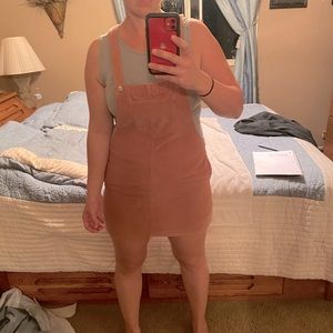 COPY - Corduroy overall dress. Burnt orange.